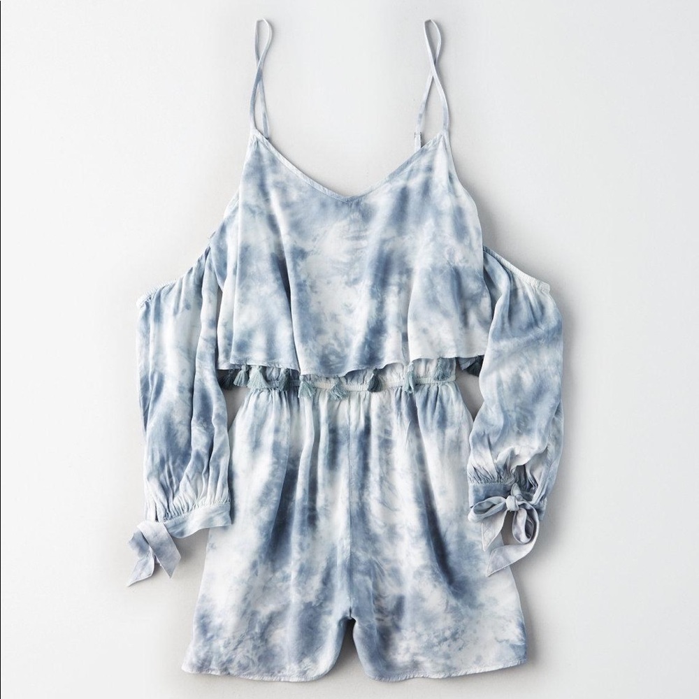 American Eagle Cold Shoulder Tassel Romper